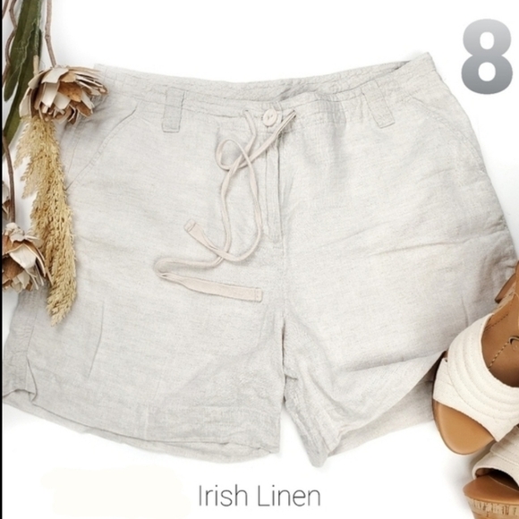 New Talbots Beige Irish Linen Drawstring Shorts Sz 8 - Picture 1 of 11